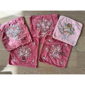 5 vintage mauve pink velvet flower embroidered throw pillow covers